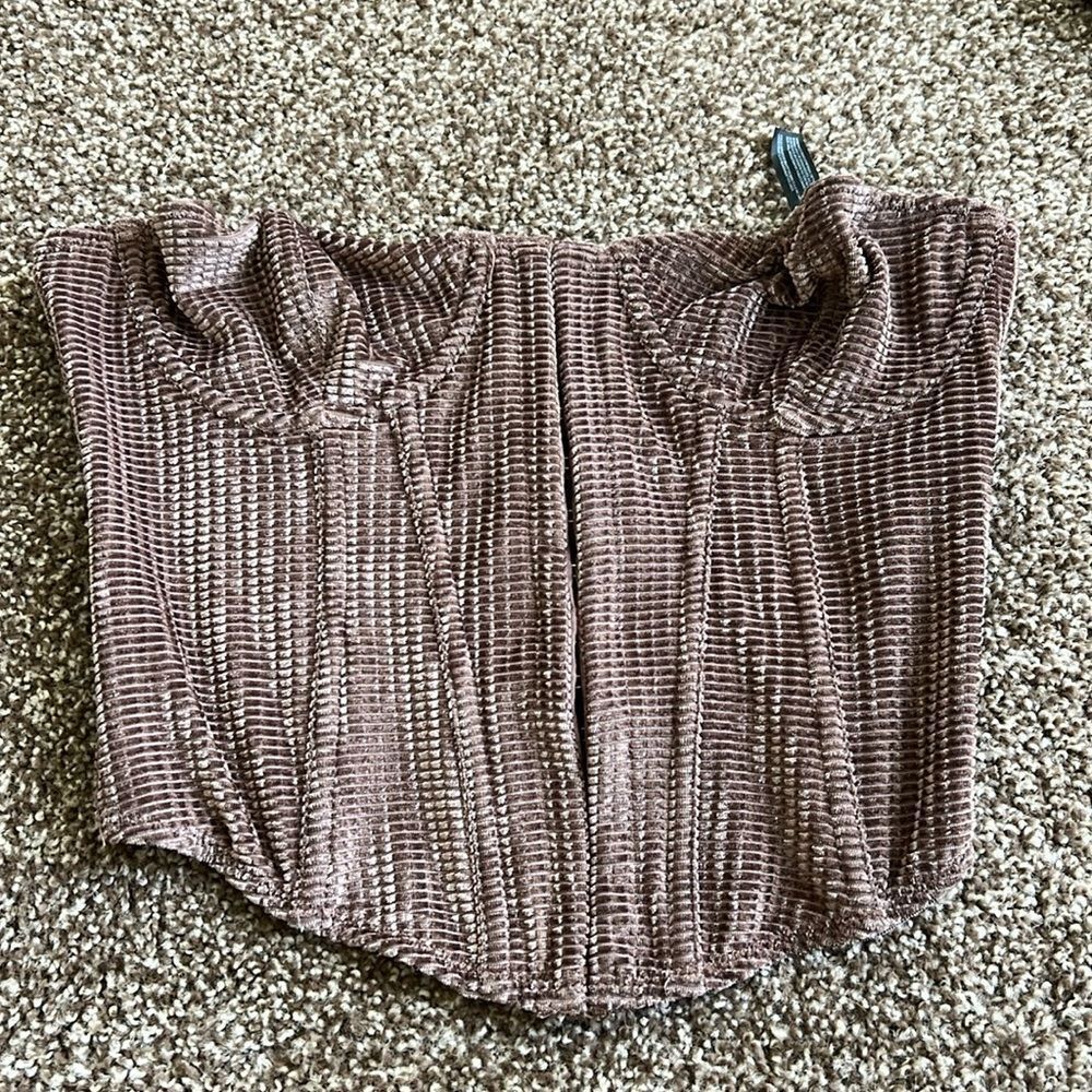 Urban Outfitters Out From Under Mauve Textured Velour Corset-Style Top
